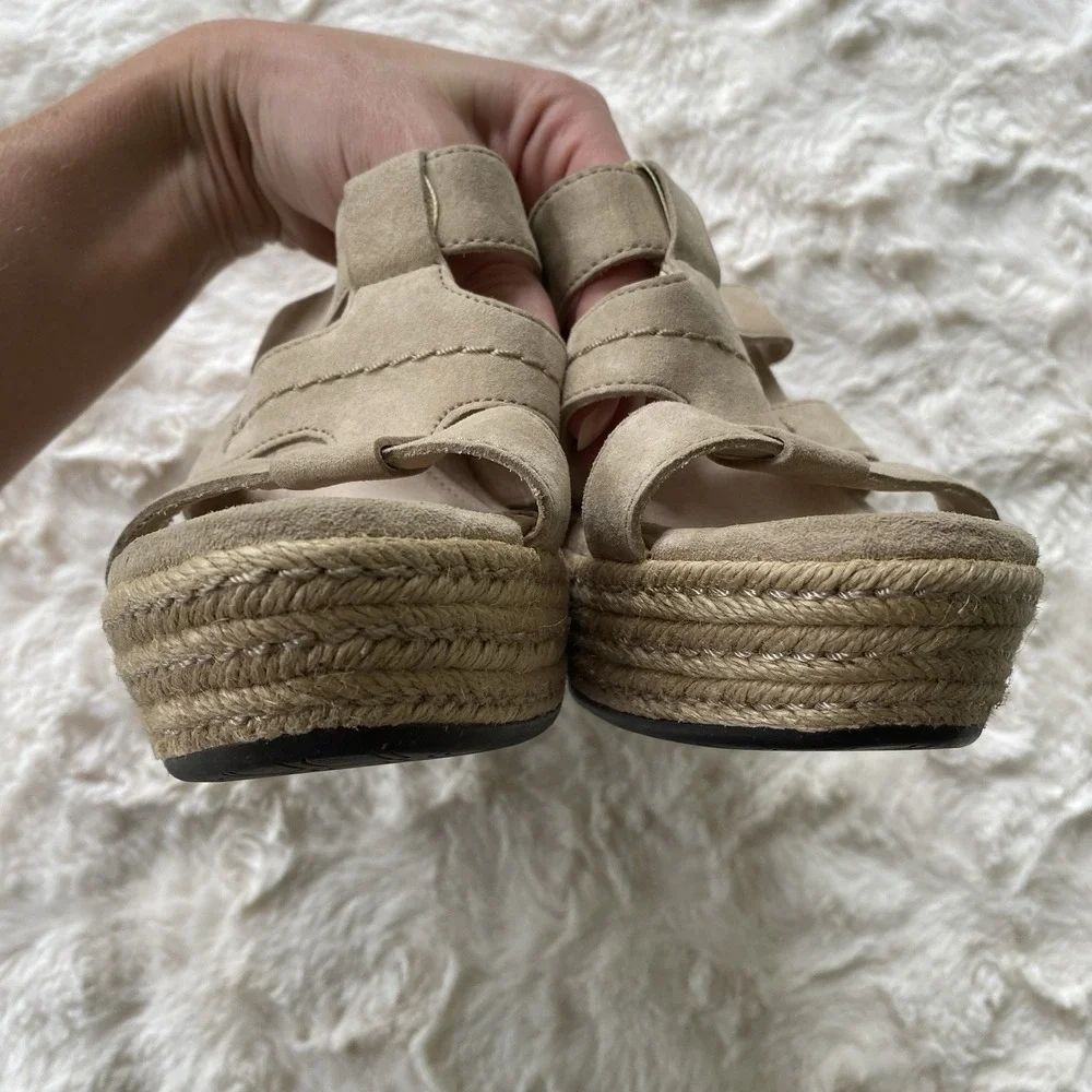 UGG Tawnie Leather Platform Espadrilles‎ Slip On Wedge Sandals Size 8 Nautical